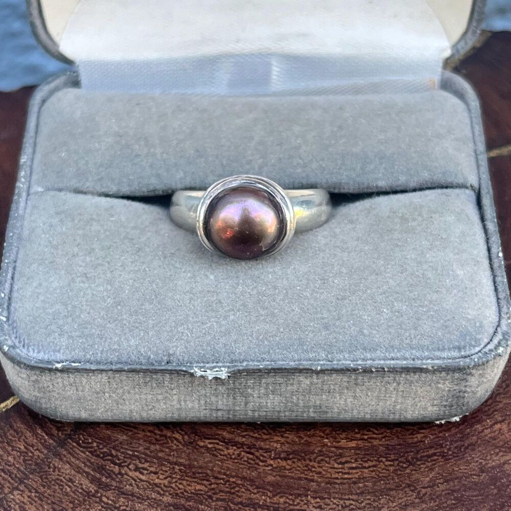 Purple Pearl Ring Sterling Silver Size 7 1/4 Minimalist